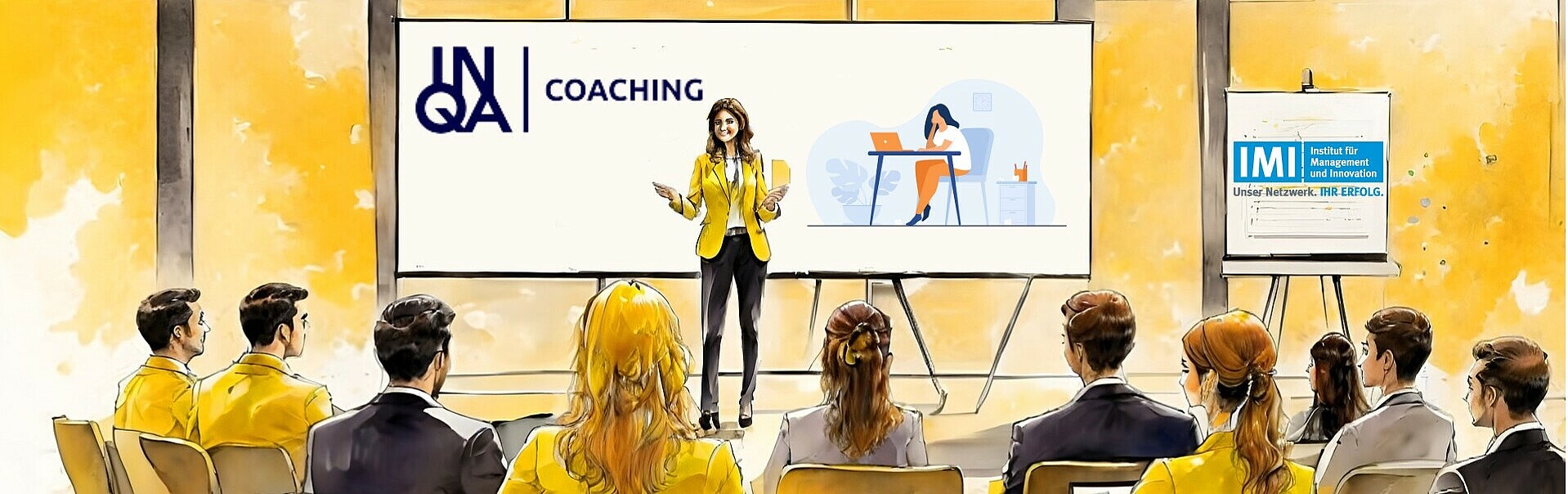 INQA-Beratung IMI Personengruppe mit Coach vor Beamerleinwand