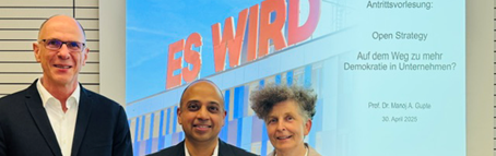 250430_Antrittsvorlesung Gupte, FB1 Bei der Antrittsvorlesung (v.l.): Präsident Prof. Dr. G. Piller, Prof. Dr. M. Gupte und Dekanin Prof. Dr. P. Weber-Dressler